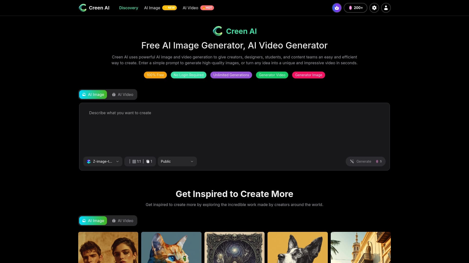 Creen AI: Free Image, Video Generator