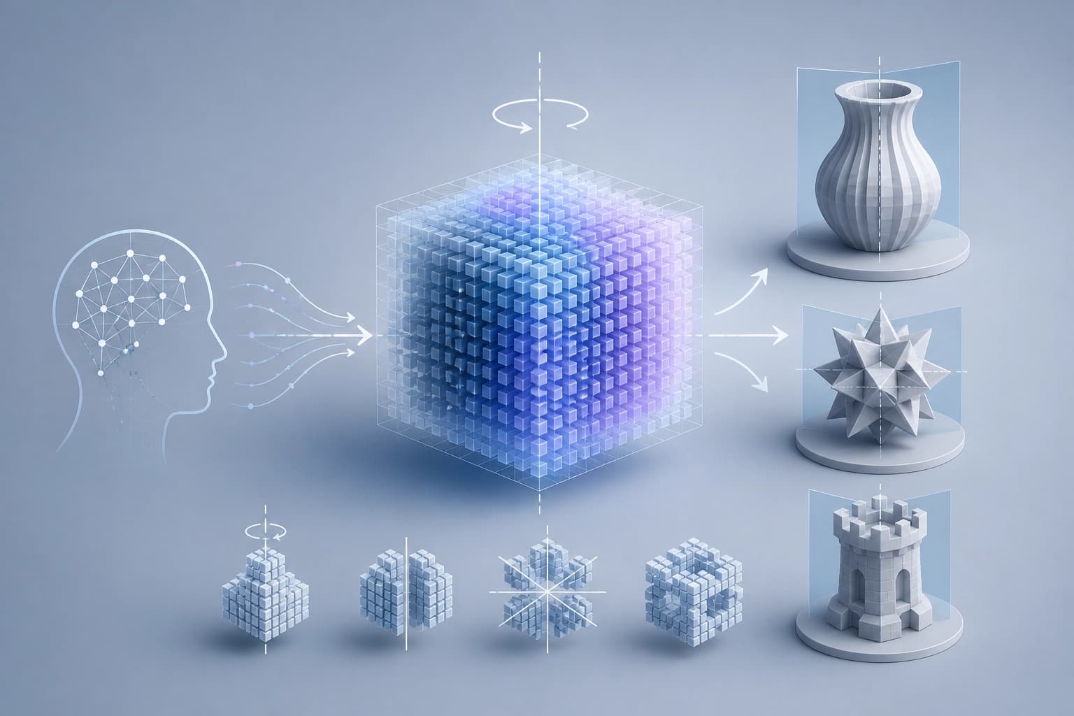 Mengelola simetri model 3D melalui ruang laten voxel