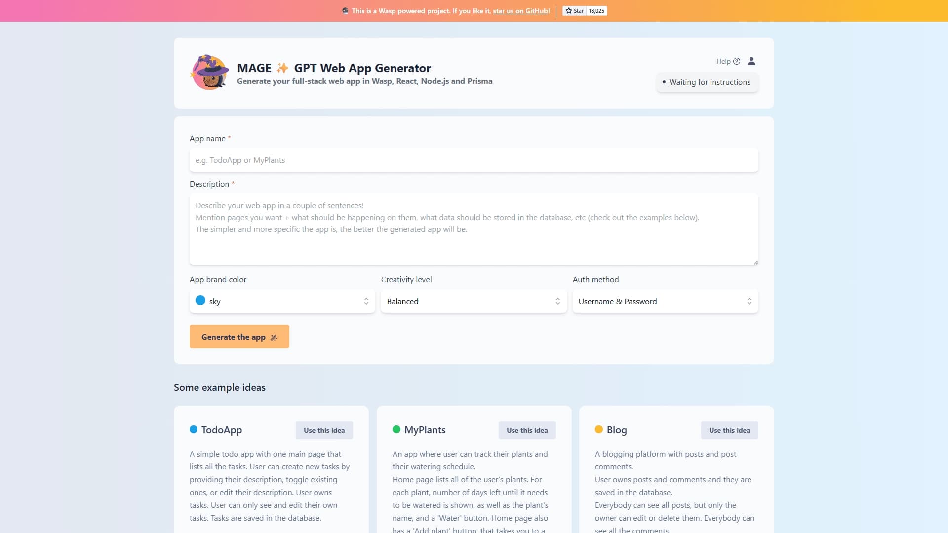 MAGE GPT Web App Generator