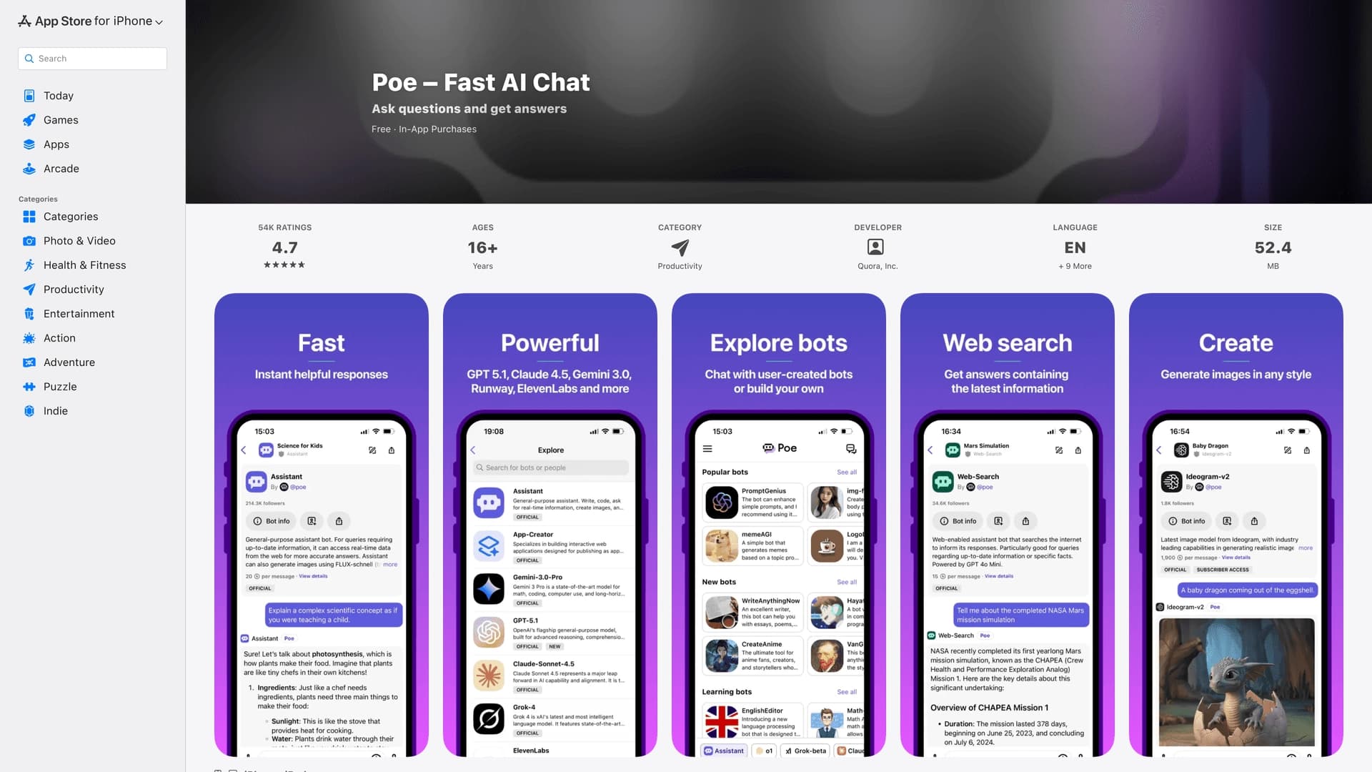 Poe Fast AI Chat for iPhone