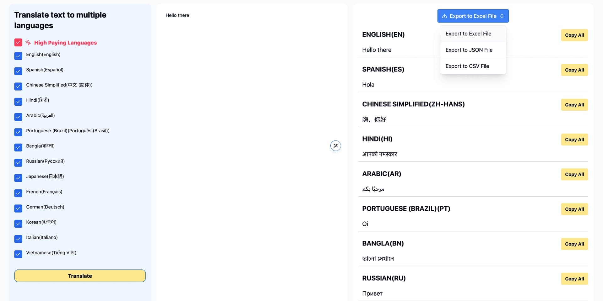 Bulk Languages Translator