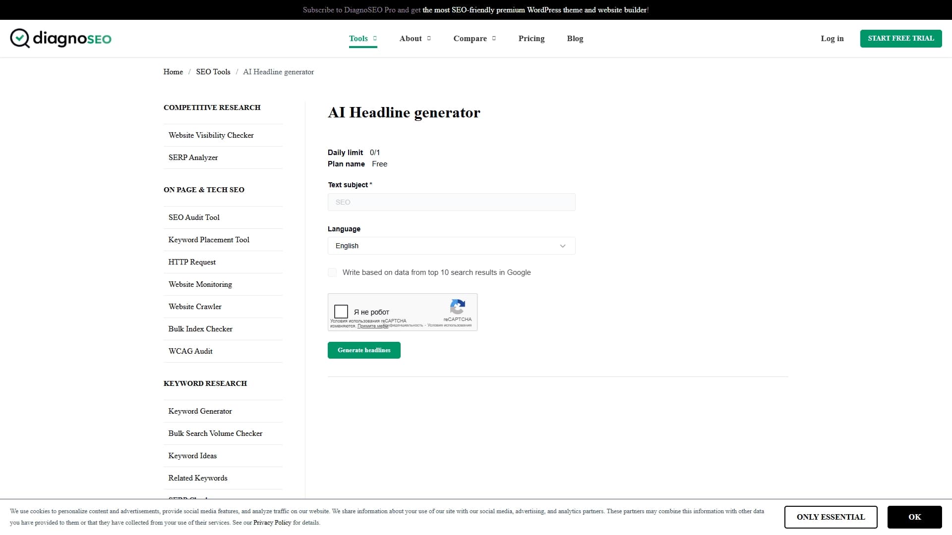DiagnoSEO AI Headline Generator