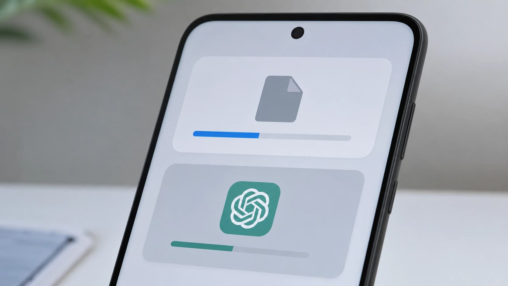 Скриншот смартфона на Android, на экране открыто окно загрузки APK-файла из браузера, ниже видна иконка ChatGPT в статусе «установка». Стиль — реалистичный скриншот интерфейса Android.