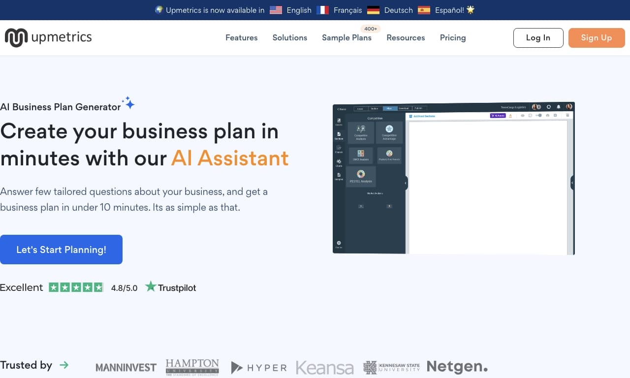 AI Business Plan Generator - Upmetrics