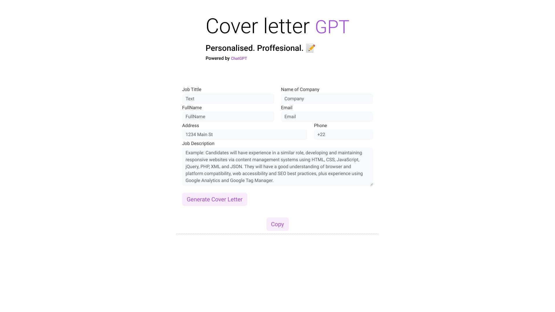 Chat GPT Cover Letter Generator