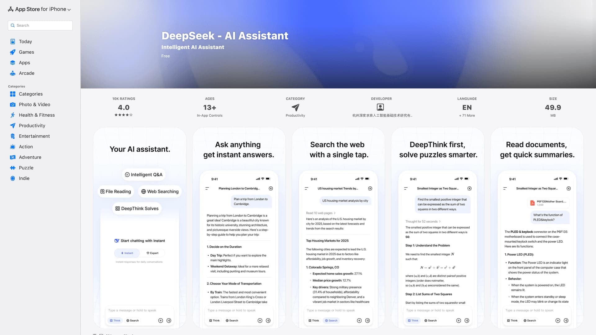 DeepSeek AI Assistant for iPhone